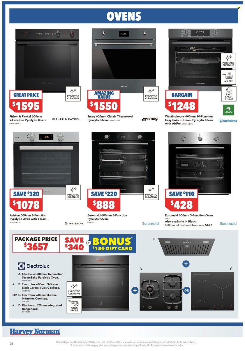 thumbnail - Harvey Norman Catalogue - 22 Nov 2022 - 29 Nov 2022 - Sales products - Smeg, Electrolux, Ariston, oven, cooktop, induction cooktop. Page 26.