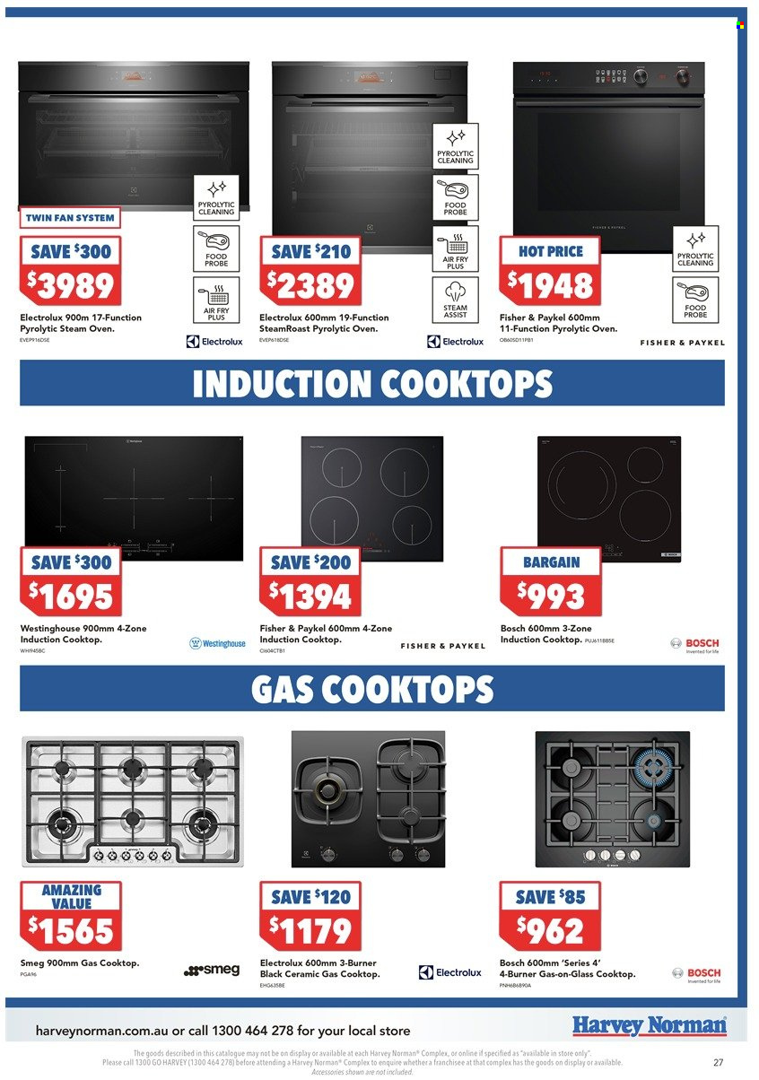 thumbnail - Harvey Norman Catalogue - 22 Nov 2022 - 29 Nov 2022 - Sales products - Smeg, Bosch, Electrolux, oven, cooktop, induction cooktop. Page 27.