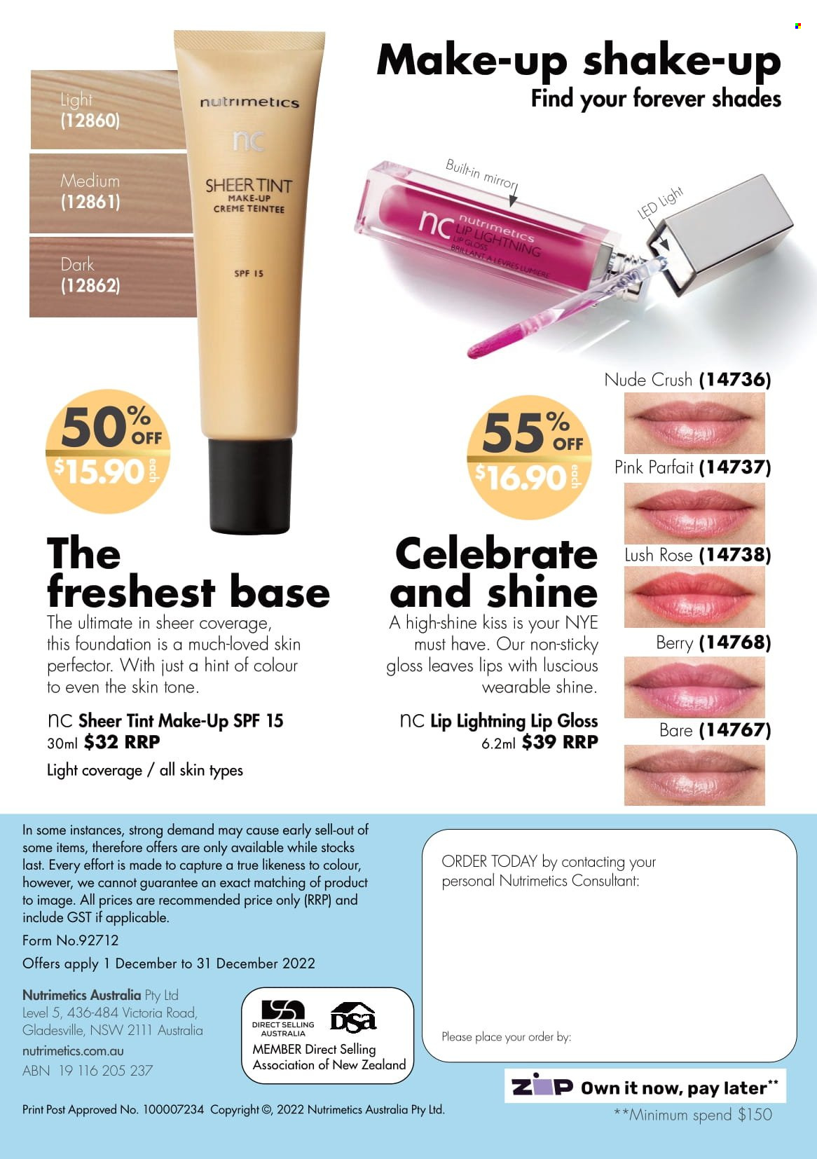 thumbnail - Nutrimetics Catalogue - 1 Dec 2022 - 31 Dec 2022 - Sales products - Nutrimetics, lip gloss, makeup, shades. Page 10.