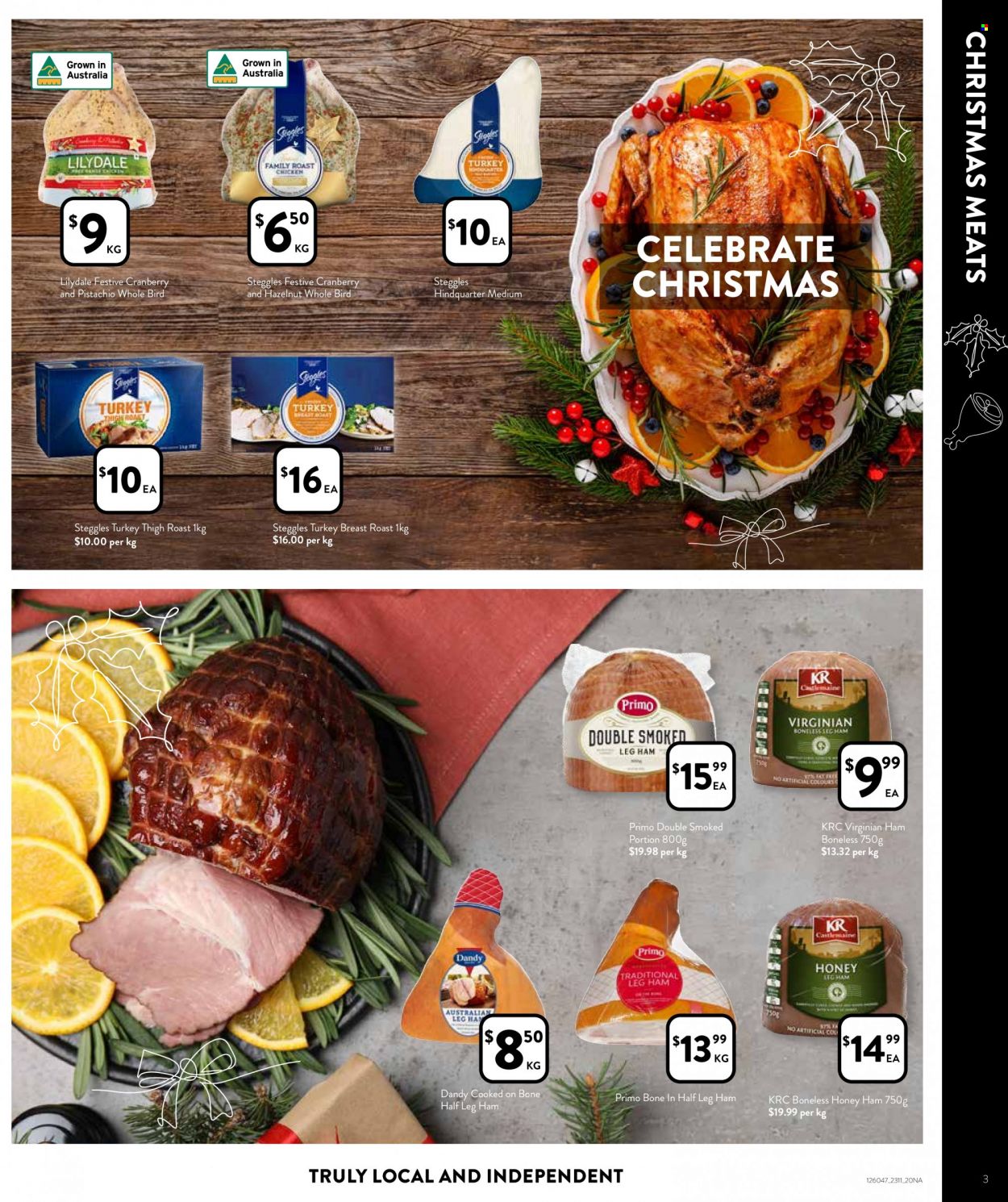 thumbnail - Foodworks Catalogue - 23 Nov 2022 - 29 Nov 2022 - Sales products - cod, chicken roast, ham, leg ham, TRULY, turkey breast, turkey thigh. Page 3.
