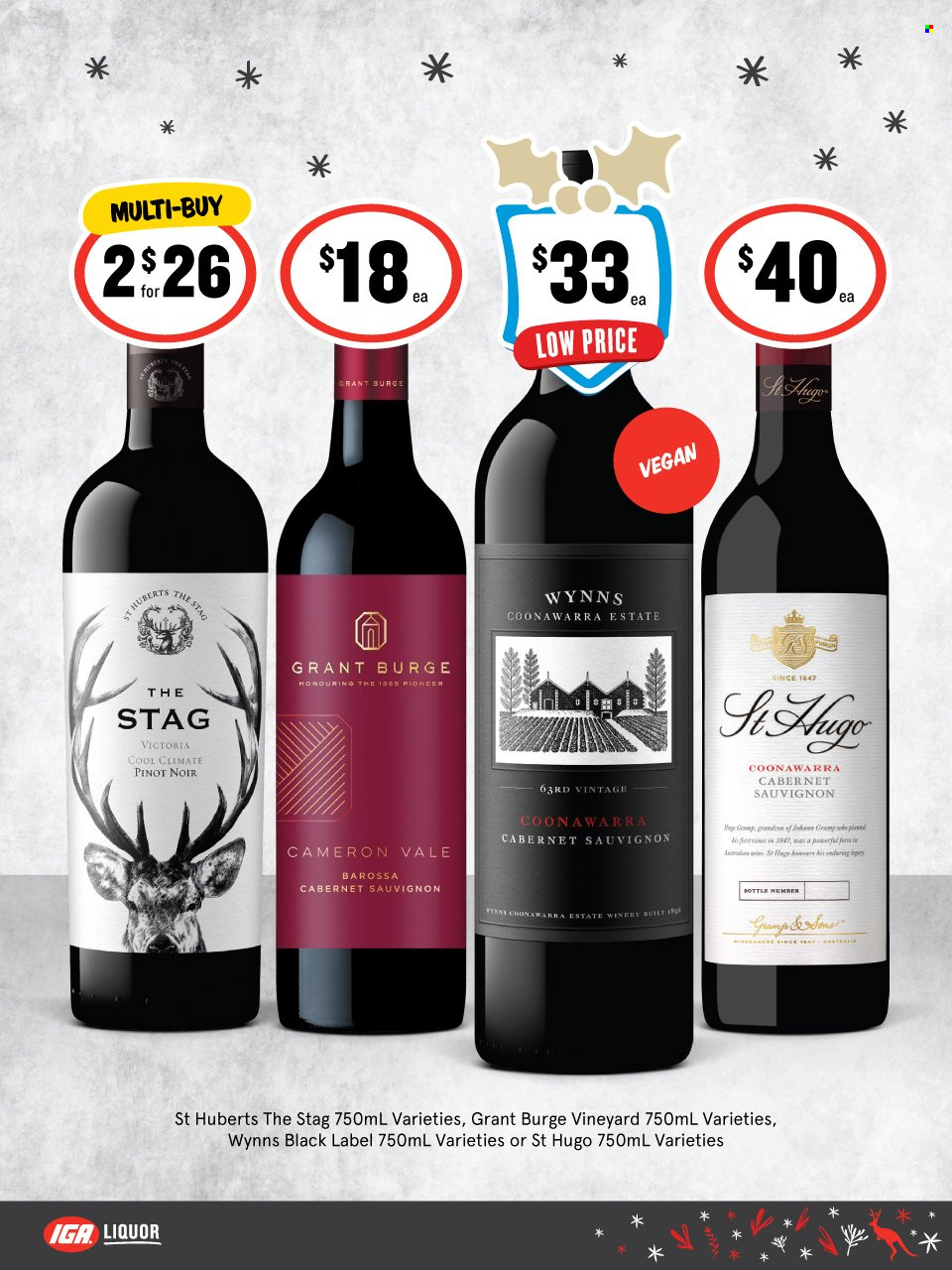 thumbnail - IGA LIQUOR Catalogue - 23 Nov 2022 - 6 Dec 2022 - Sales products - Cabernet Sauvignon, red wine, wine, Pinot Noir, liquor. Page 7.