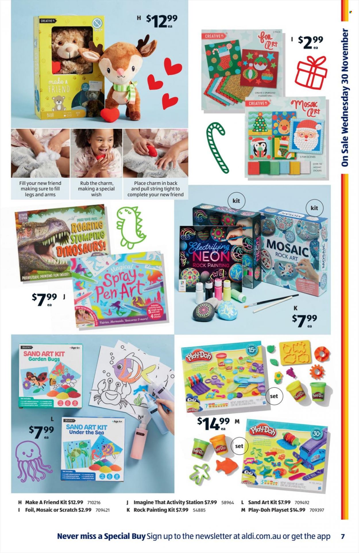 thumbnail - ALDI Catalogue - 30 Nov 2022 - 6 Dec 2022 - Sales products - Sure, sticker, pen, painting kit, play set, Play-doh. Page 7.
