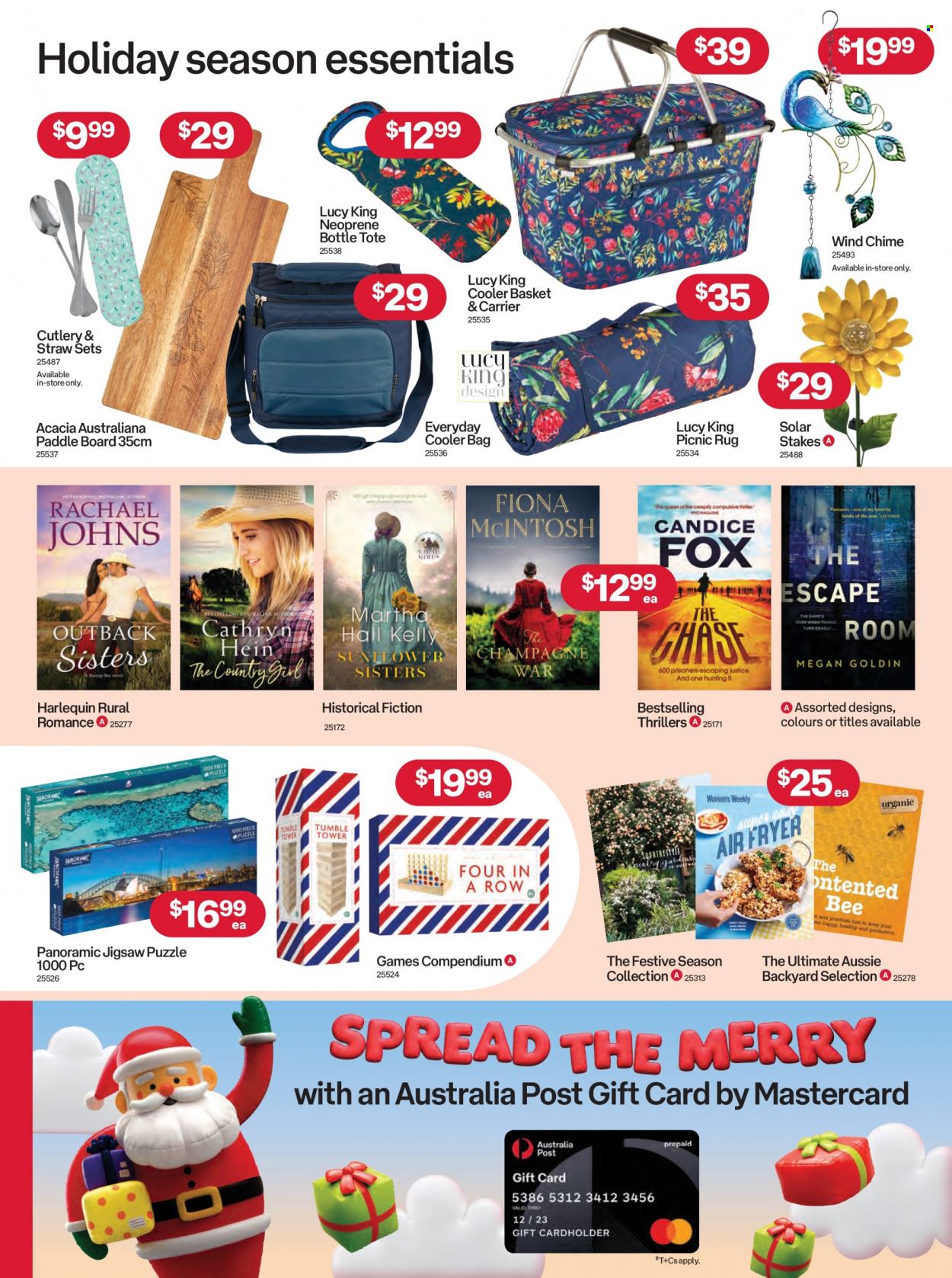 thumbnail - Australia Post Catalogue - 28 Nov 2022 - 24 Dec 2022 - Sales products - Aussie, basket, straw, cooler bag, bag, book, McIntosh, air fryer, puzzle. Page 10.