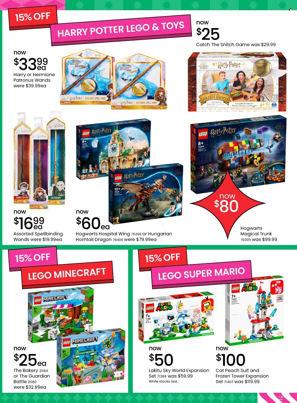 thumbnail - Myer Catalogue - 28 Nov 2022 - 24 Dec 2022 - Sales products - Harry Potter, Hogwarts, LEGO, LEGO Harry Potter, LEGO Minecraft, toys, LEGO Super Mario. Page 14.