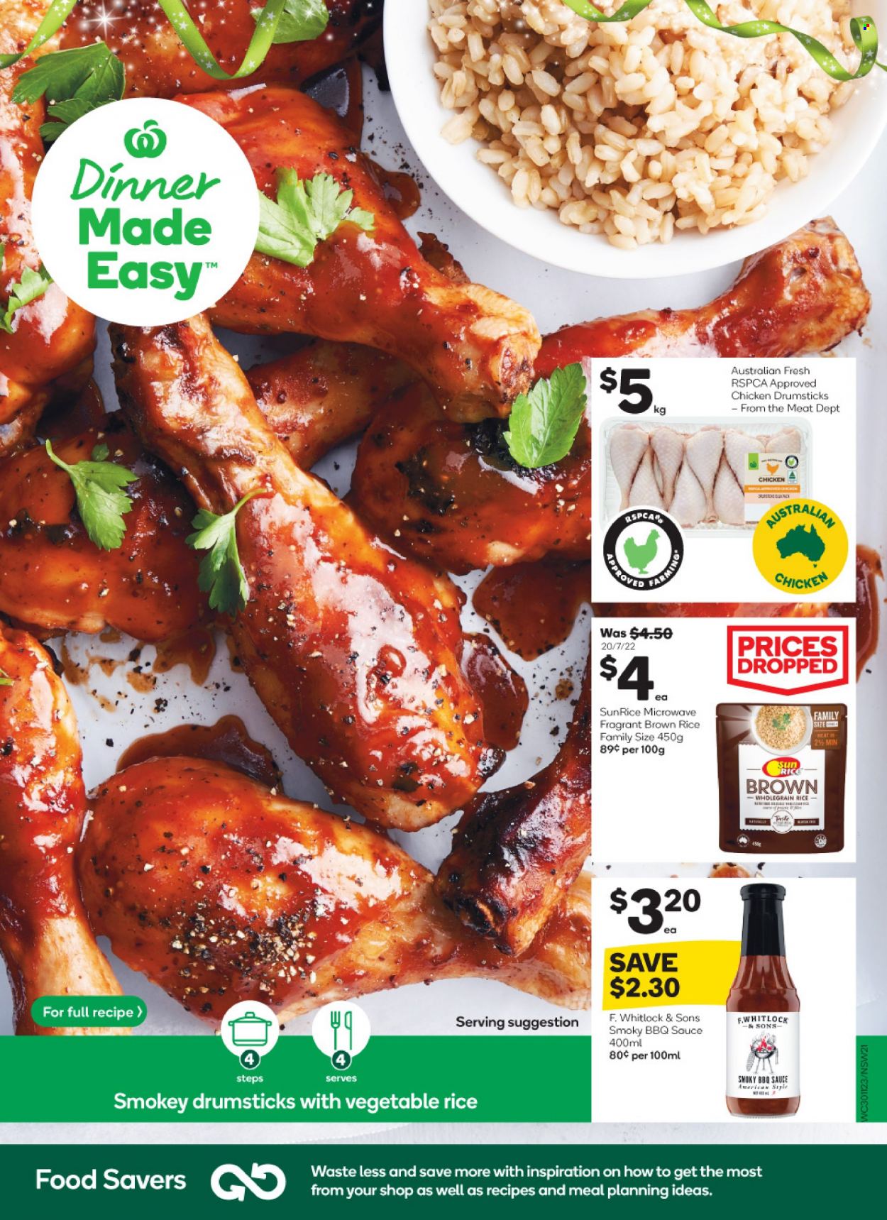 thumbnail - Woolworths Catalogue - 30 Nov 2022 - 6 Dec 2022 - Sales products - brown rice, rice, whole grain rice, BBQ sauce, chicken drumsticks. Page 21.