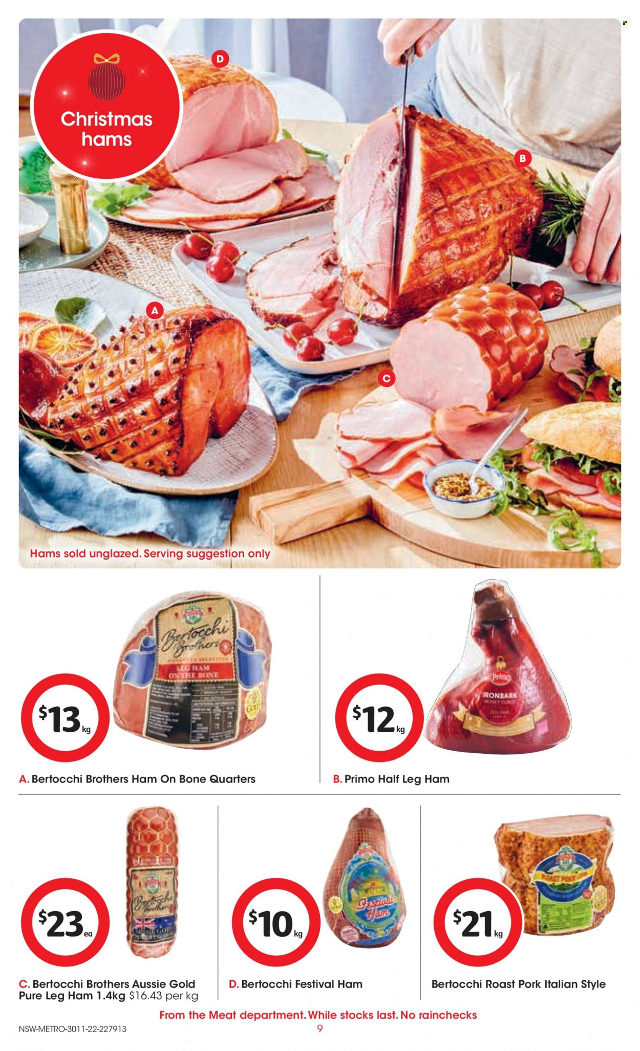 thumbnail - Coles Catalogue - 30 Nov 2022 - 6 Dec 2022 - Sales products - ham, leg ham, BROTHERS, Aussie. Page 9.