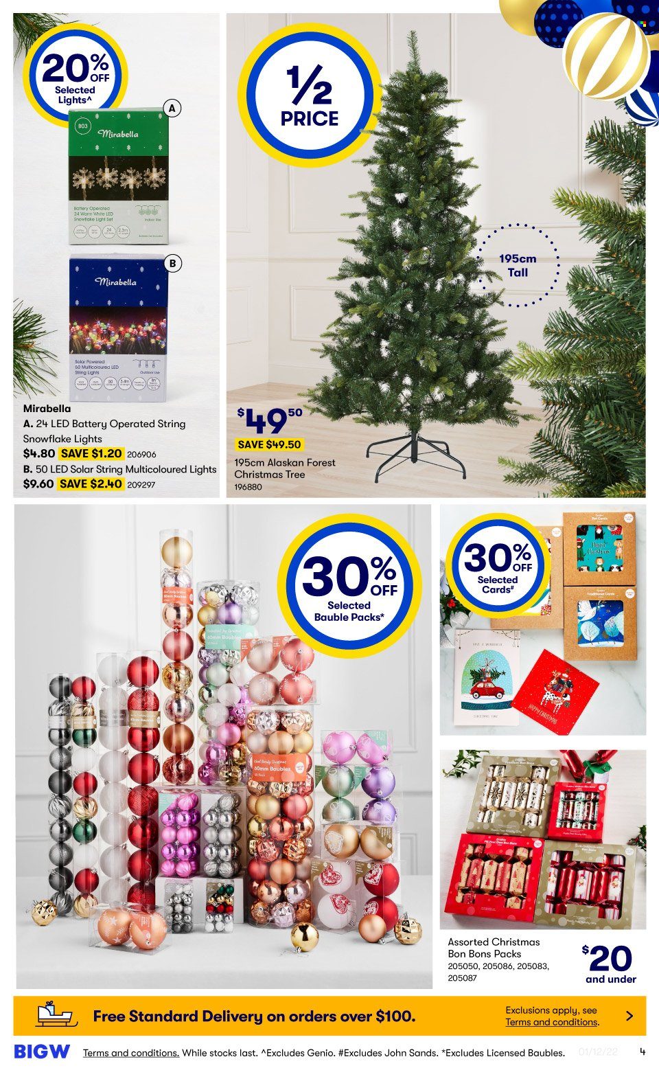 thumbnail - BIG W Catalogue - Sales products - bauble, christmas tree, light set, solar string, string lights. Page 4.