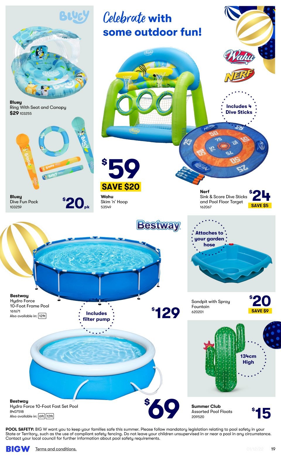 thumbnail - BIG W Catalogue - Sales products - Bingo, Target, Nerf, hydro force, sandpit, garden hose. Page 19.