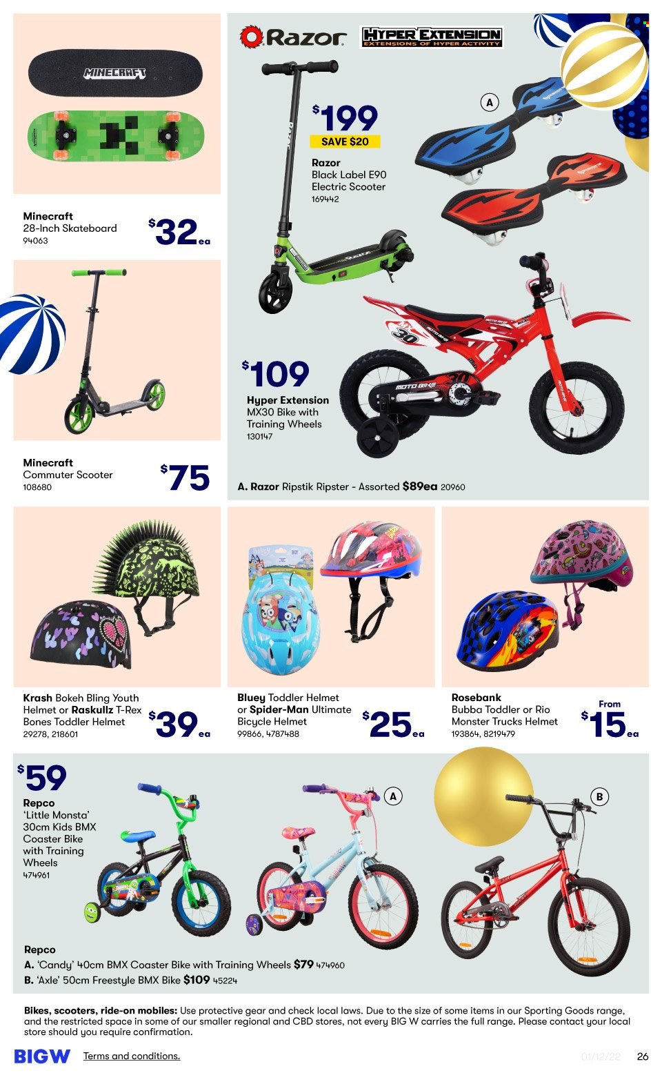 thumbnail - BIG W Catalogue - Sales products - razor, Minecraft, electric scooter, helmet, skateboard, Monster Trucks. Page 26.