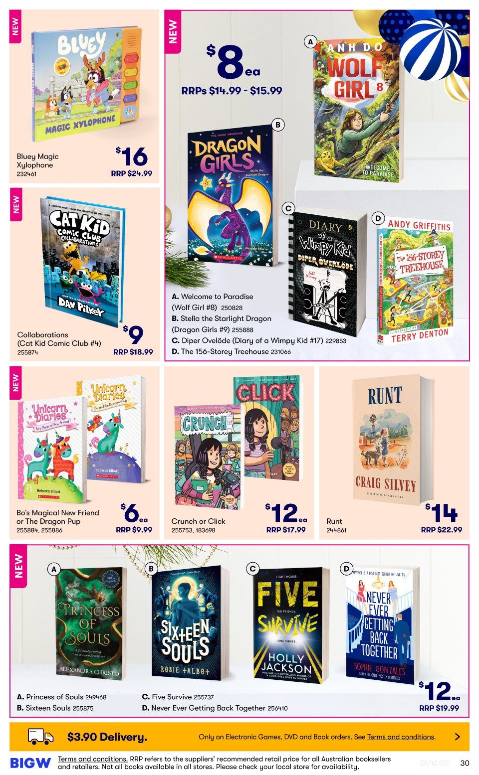 thumbnail - BIG W Catalogue - Sales products - diary, DVD, book, xylophone, TV, princess. Page 30.