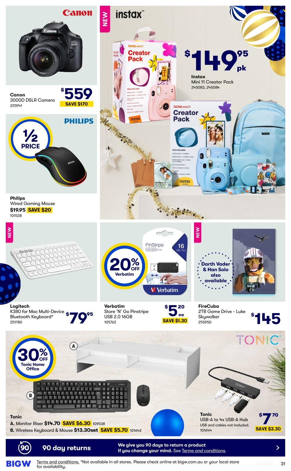 thumbnail - BIG W Catalogue - Sales products - gaming mouse, Philips, tonic, keyboard, mouse, Logitech, monitor, Canon, DSLR camera, camera. Page 31.