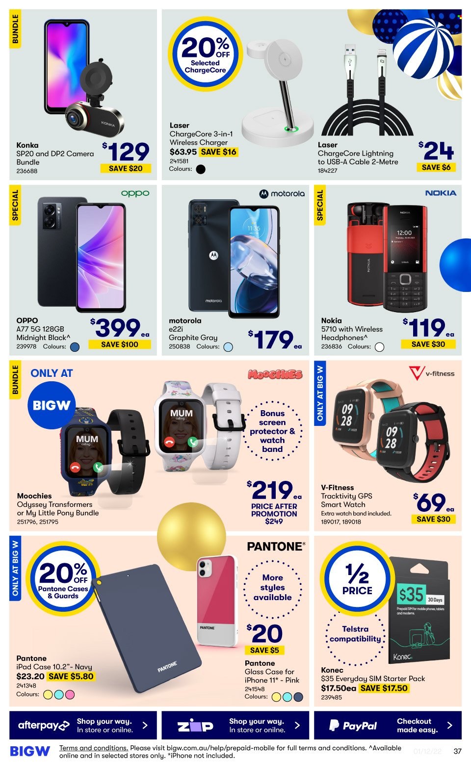 thumbnail - BIG W Catalogue - Sales products - iPad, Mum, Motorola, Nokia, Oppo, iPhone, iPhone 11, wireless charger, smart watch, camera, headphones, wireless headphones, My Little Pony. Page 37.