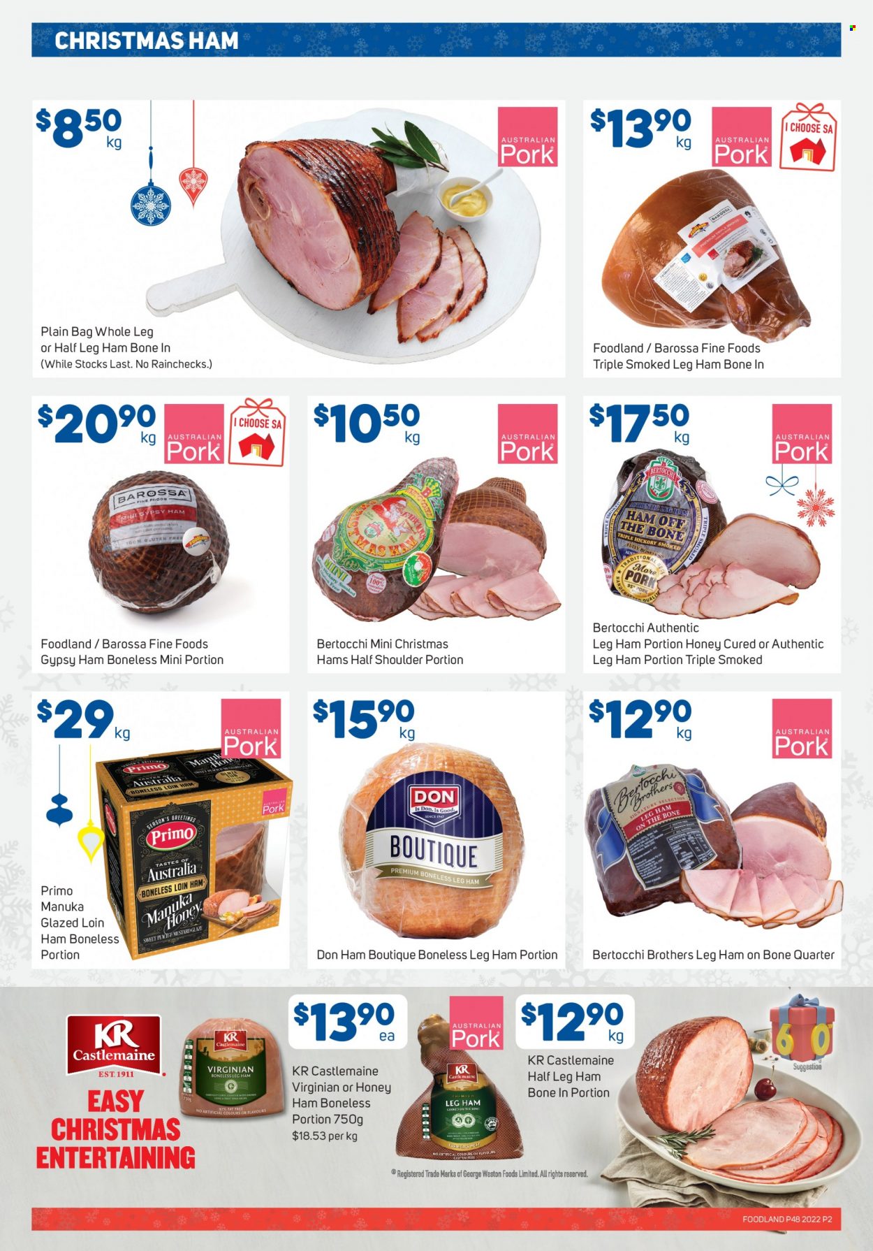 thumbnail - Foodland Catalogue - 30 Nov 2022 - 6 Dec 2022 - Sales products - ham, ham off the bone, leg ham, spice, mustard, Manuka Honey, BROTHERS, pork meat, pork leg, bag. Page 2.