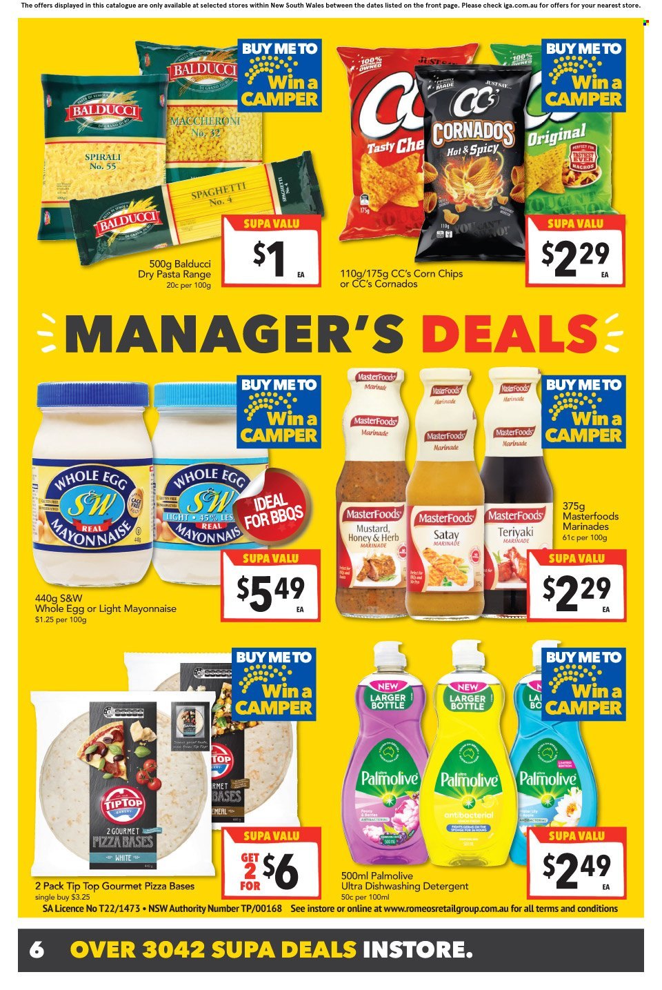 thumbnail - SUPA VALU Catalogue - 30 Nov 2022 - 6 Dec 2022 - Sales products - Tip Top, spaghetti, pasta, eggs, mayonnaise, pizza dough, chips, corn chips, mustard, marinade, honey, detergent, Palmolive, hook. Page 7.