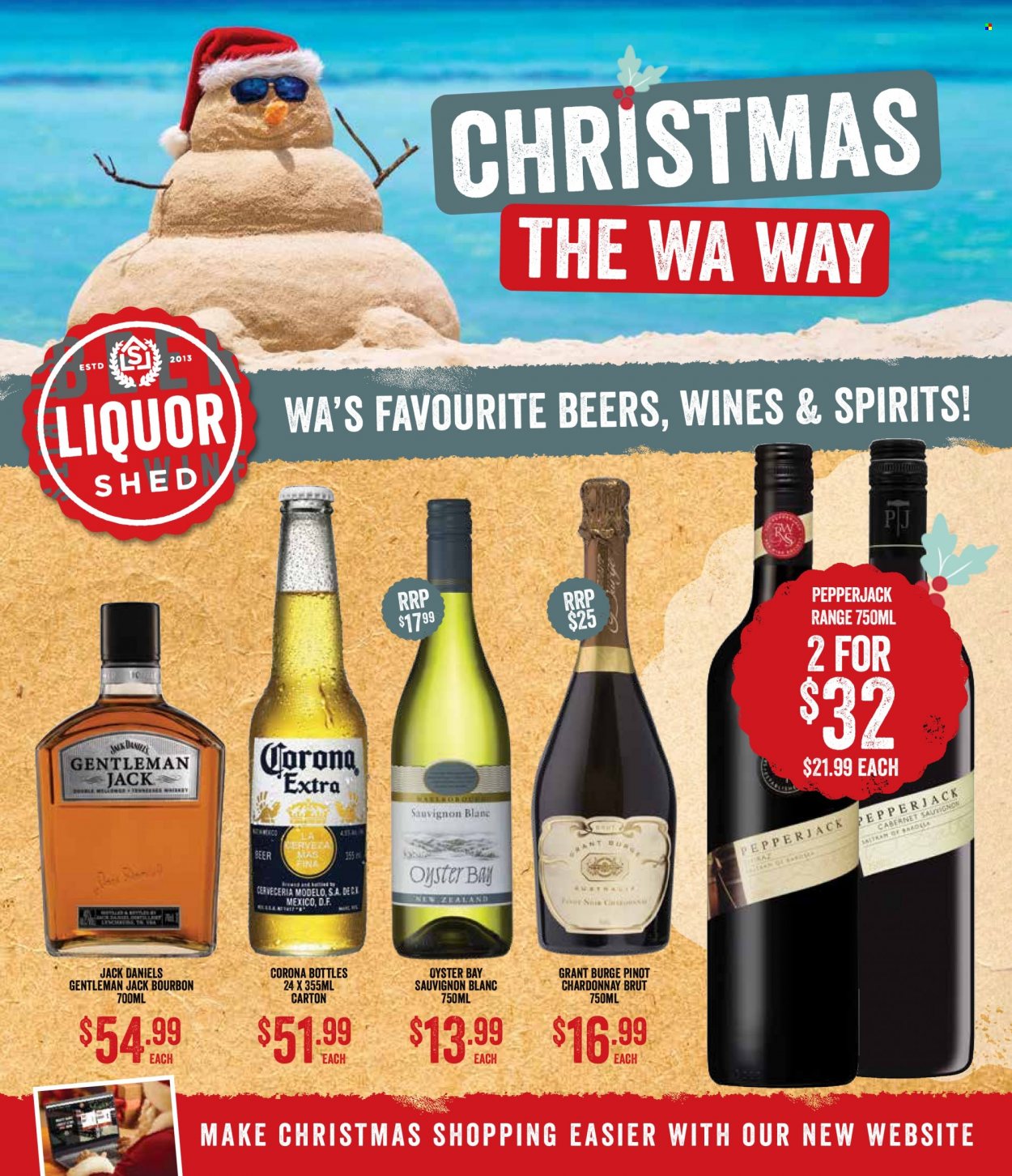 thumbnail - Spudshed Catalogue - 30 Nov 2022 - 6 Dec 2022 - Sales products - oysters, Jack Daniel's, Pepper Jack cheese, Cabernet Sauvignon, red wine, white wine, Chardonnay, wine, Sauvignon Blanc, bourbon, Tennessee Whiskey, whiskey, whisky, beer, Corona Extra, Modelo, Brut. Page 10.