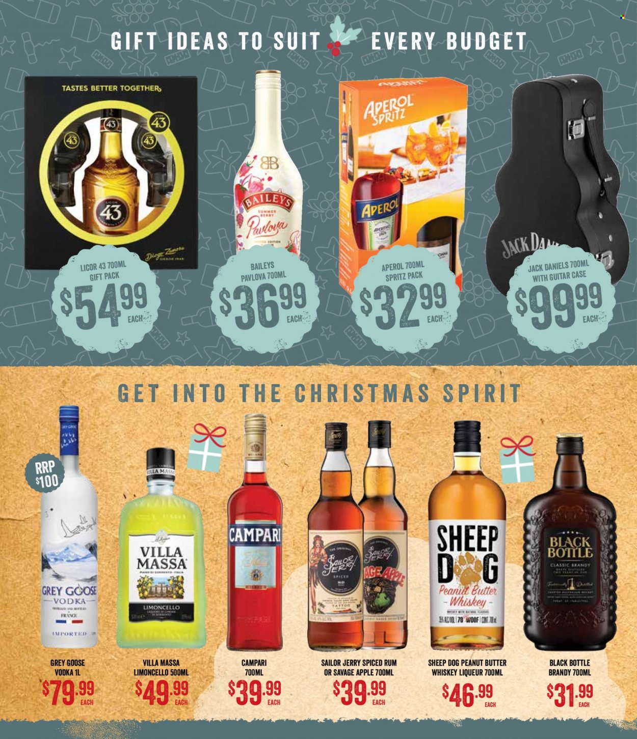 thumbnail - Spudshed Catalogue - 30 Nov 2022 - 6 Dec 2022 - Sales products - Jack Daniel's, peanut butter, brandy, Limoncello, liqueur, rum, spiced rum, vodka, whiskey, Baileys, Aperol, whisky. Page 11.