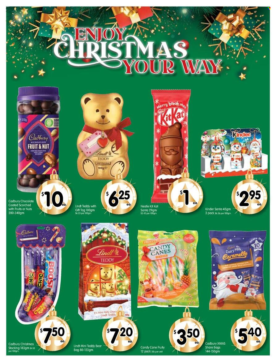 thumbnail - SPAR Catalogue - 30 Nov 2022 - 6 Dec 2022 - Sales products - Nestlé, chocolate, candy cane, Lindt, KitKat, Santa, Cadbury, Dairy Milk, Bai, teddy. Page 2.