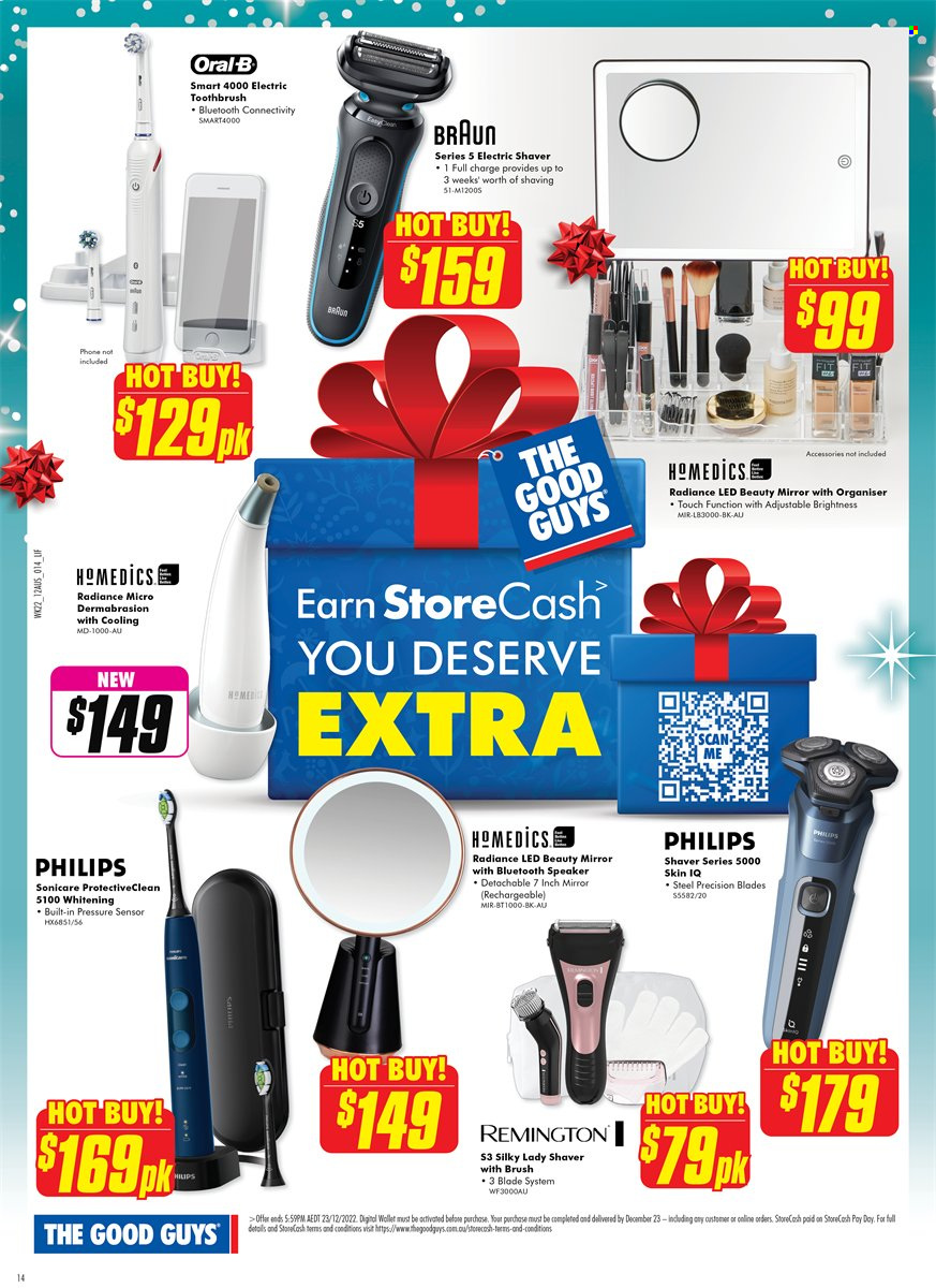 thumbnail - The Good Guys Catalogue - 1 Dec 2022 - 23 Dec 2022 - Sales products - Philips, speaker, bluetooth speaker, Braun, electric toothbrush, Sonicare, Oral-B, Remington, shaver. Page 14.