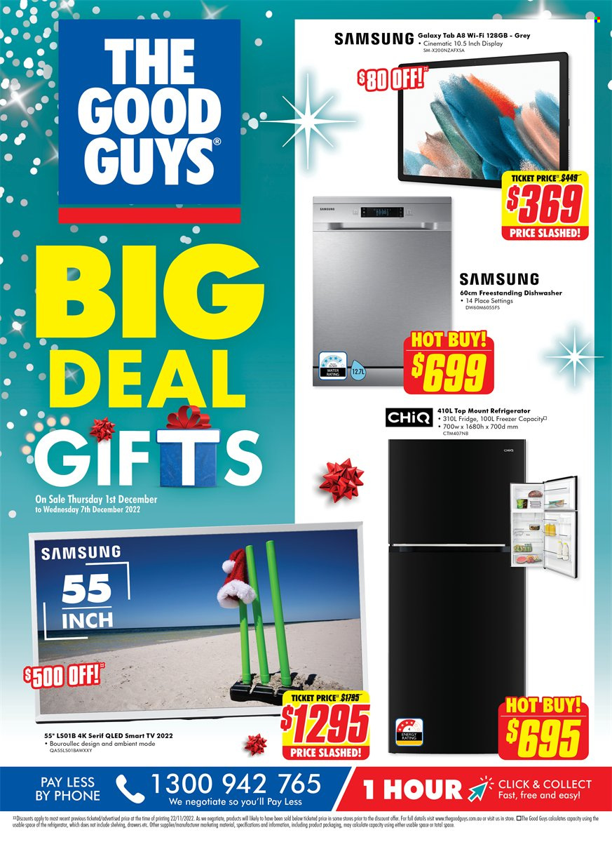 thumbnail - The Good Guys Catalogue - 1 Dec 2022 - 7 Dec 2022 - Sales products - Samsung Galaxy, Samsung Galaxy Tab, Samsung, phone, smart tv, TV, freezer, refrigerator, fridge, dishwasher. Page 1.