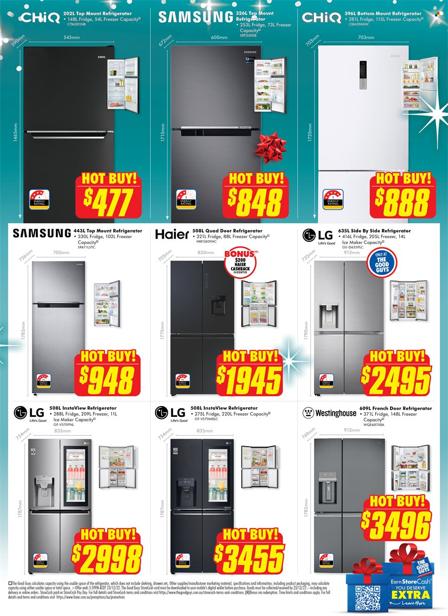 thumbnail - The Good Guys Catalogue - 1 Dec 2022 - 7 Dec 2022 - Sales products - LG, Samsung, Haier, freezer, french door refrigerator, refrigerator, ice maker, fridge, wallet. Page 7.
