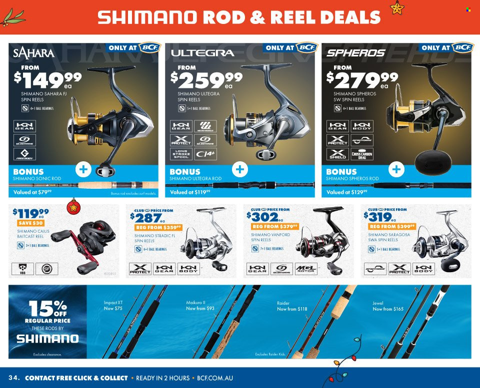 thumbnail - BCF Catalogue - 30 Nov 2022 - 24 Dec 2022 - Sales products - Shimano, baitcast reel, reel, fishing rod. Page 37.