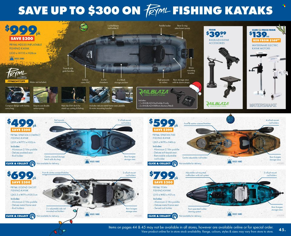thumbnail - BCF Catalogue - 30 Nov 2022 - 24 Dec 2022 - Sales products - carry bag, pump, kayak, fishing kayak, rod holder. Page 48.