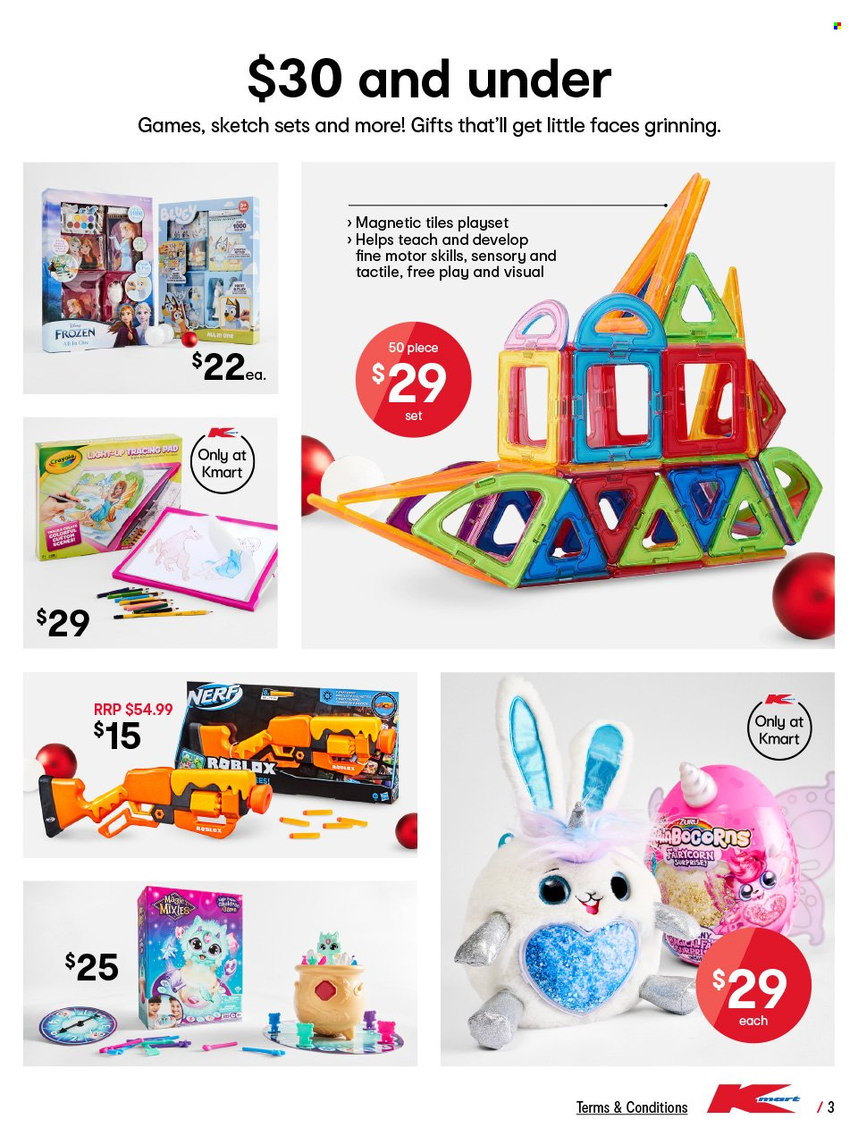 thumbnail - Kmart Catalogue - 1 Dec 2022 - 14 Dec 2022 - Sales products - crayons, tracing pad, Nerf, play set, magnetic tile, Zuru. Page 3.