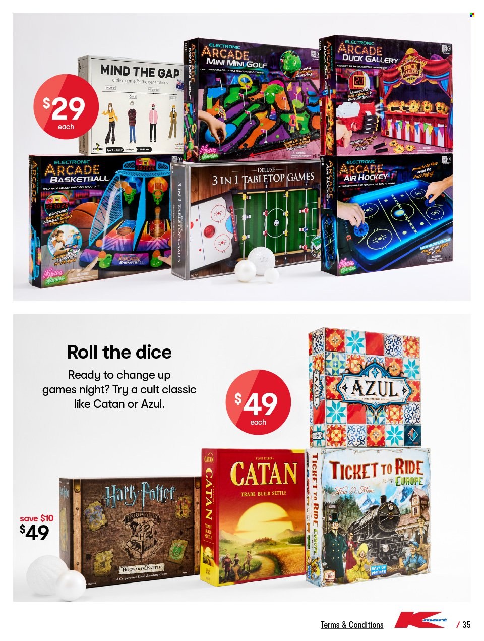 thumbnail - Kmart Catalogue - 1 Dec 2022 - 14 Dec 2022 - Sales products - clock, Hogwarts, Ticket to Ride, lighting. Page 35.