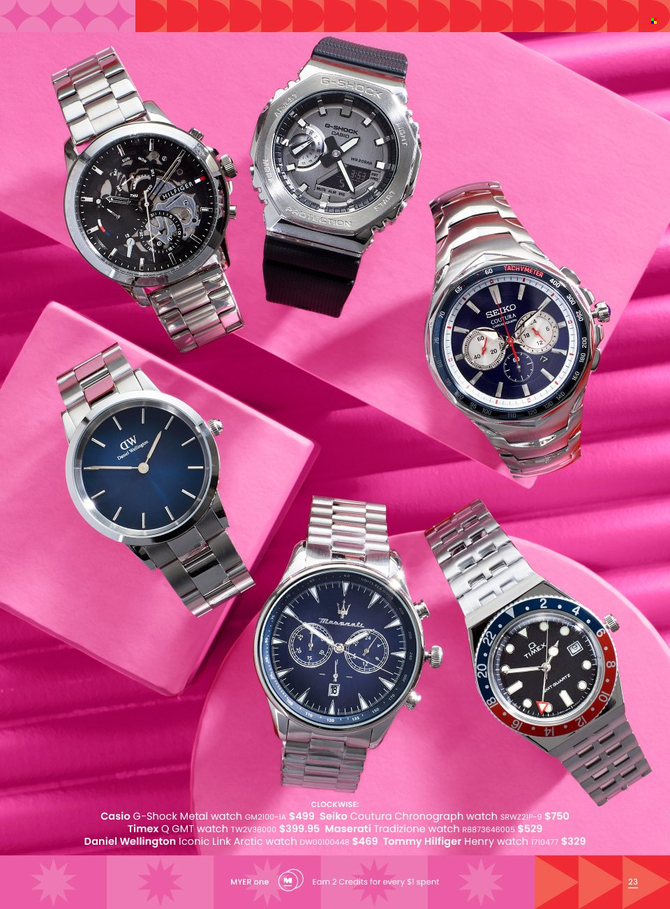 thumbnail - Myer Catalogue - Sales products - Tommy Hilfiger, Casio, Seiko, watch, chronograph. Page 23.