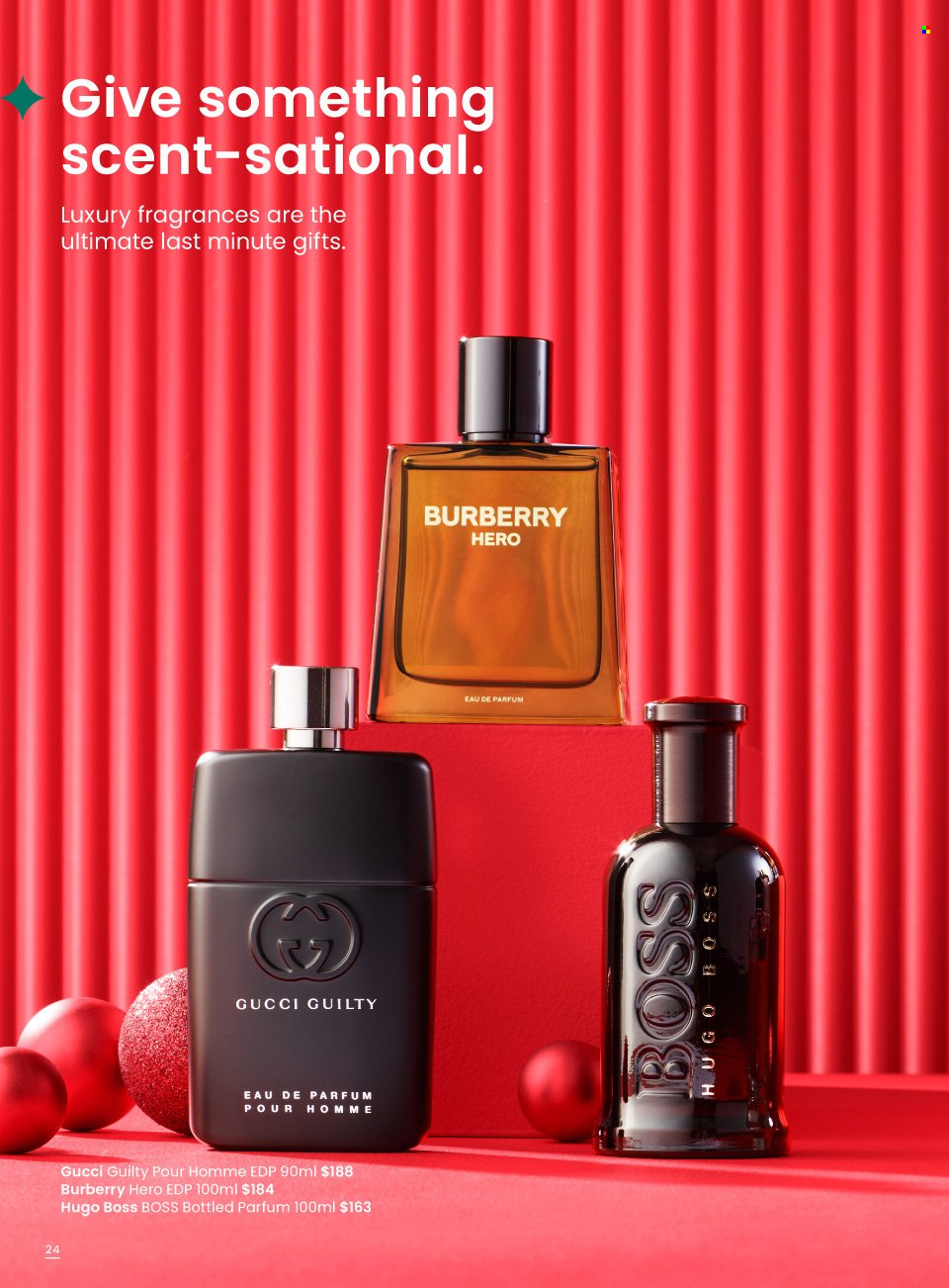 thumbnail - Myer Catalogue - Sales products - Gucci, Burberry, eau de parfum, Hugo Boss. Page 24.