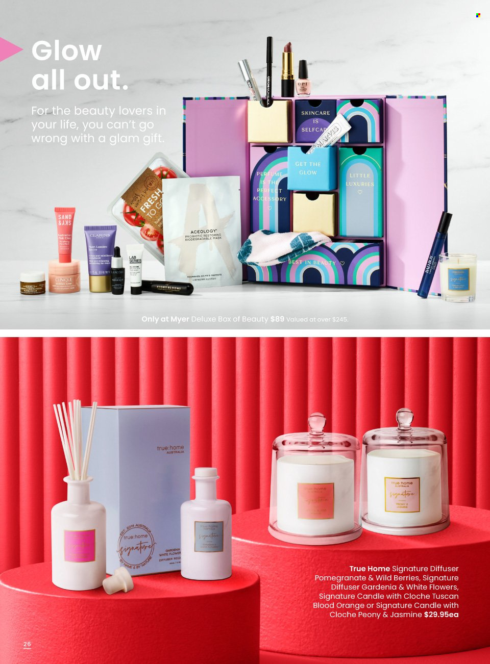 thumbnail - Myer Catalogue - Sales products - Clinique, eau de parfum, candle, diffuser. Page 26.