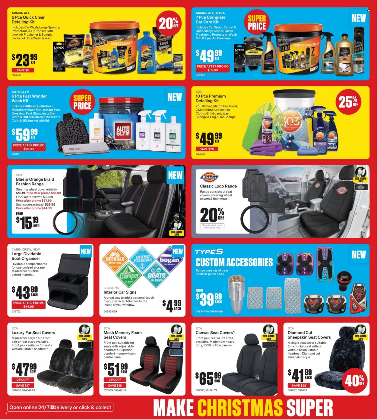 thumbnail - Supercheap Auto Catalogue - 1 Dec 2022 - 11 Dec 2022 - Sales products - cleaner, microfiber towel, sponge, Dickies, Armor All, car seat cover, air freshener, wheel covers. Page 4.