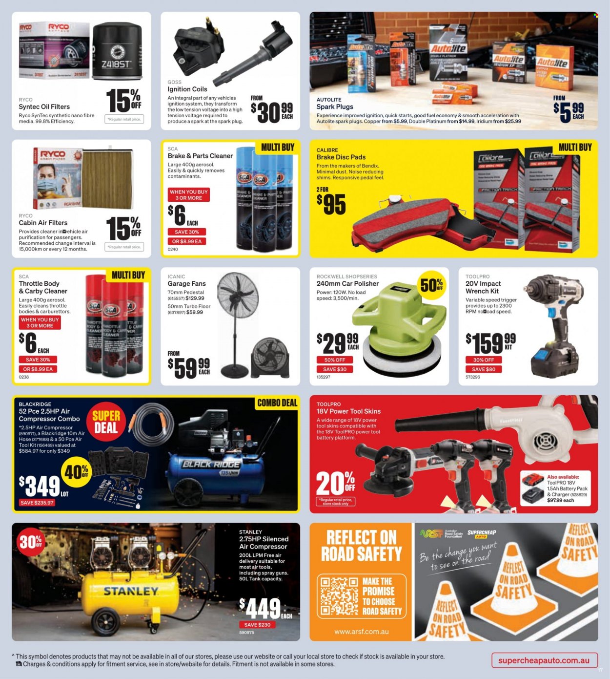 thumbnail - Supercheap Auto Catalogue - 1 Dec 2022 - 11 Dec 2022 - Sales products - cleaner, Stanley, wrench, tool set, Axe, air compressor, air hose, air filter, spark plugs, oil filter, cabin filter. Page 17.