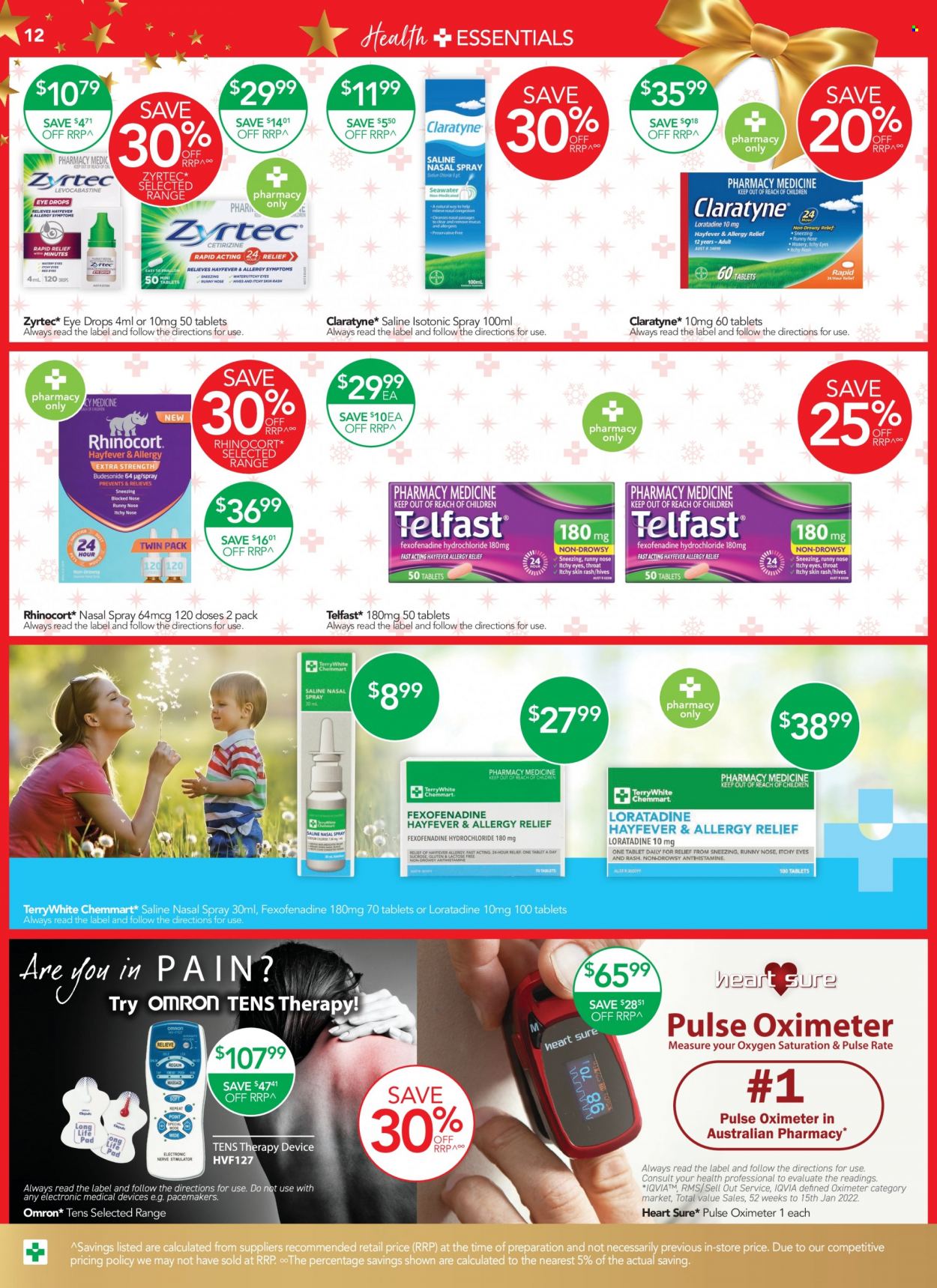 thumbnail - TerryWhite Chemmart Catalogue - 1 Dec 2022 - 24 Dec 2022 - Sales products - Sure, Pigeon, Zyrtec, eye drops, Claratyne, nasal spray, Telfast, Omron, pulse oximeter. Page 12.