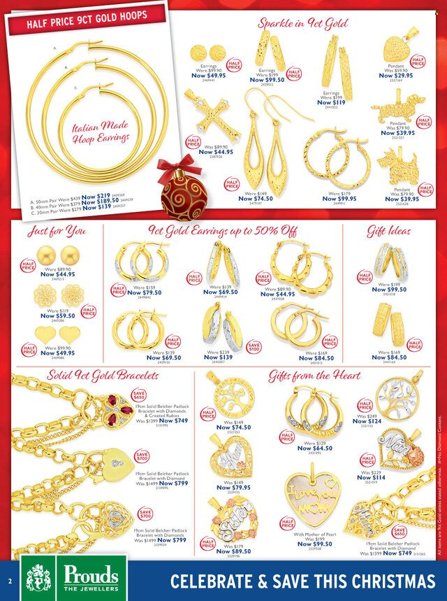 thumbnail - Prouds The Jewellers Catalogue - 29 Nov 2022 - 24 Dec 2022 - Sales products - bracelet, pendant, earrings. Page 2.