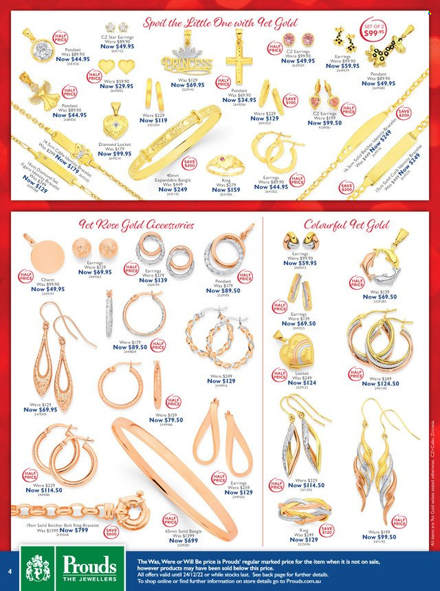 thumbnail - Prouds The Jewellers Catalogue - 29 Nov 2022 - 24 Dec 2022 - Sales products - bracelet, locket, pendant, earrings. Page 4.