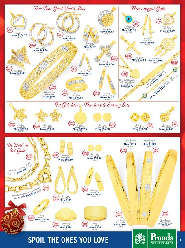 thumbnail - Prouds The Jewellers Catalogue - 29 Nov 2022 - 24 Dec 2022 - Sales products - bracelet, pendant, earrings. Page 5.