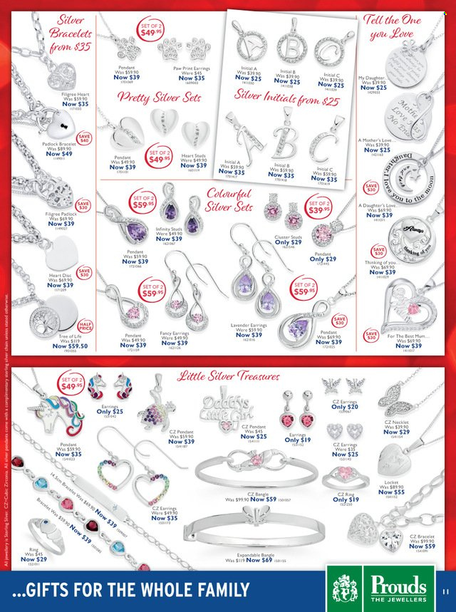 thumbnail - Prouds The Jewellers Catalogue - 29 Nov 2022 - 24 Dec 2022 - Sales products - bracelet, pendant, earrings. Page 11.