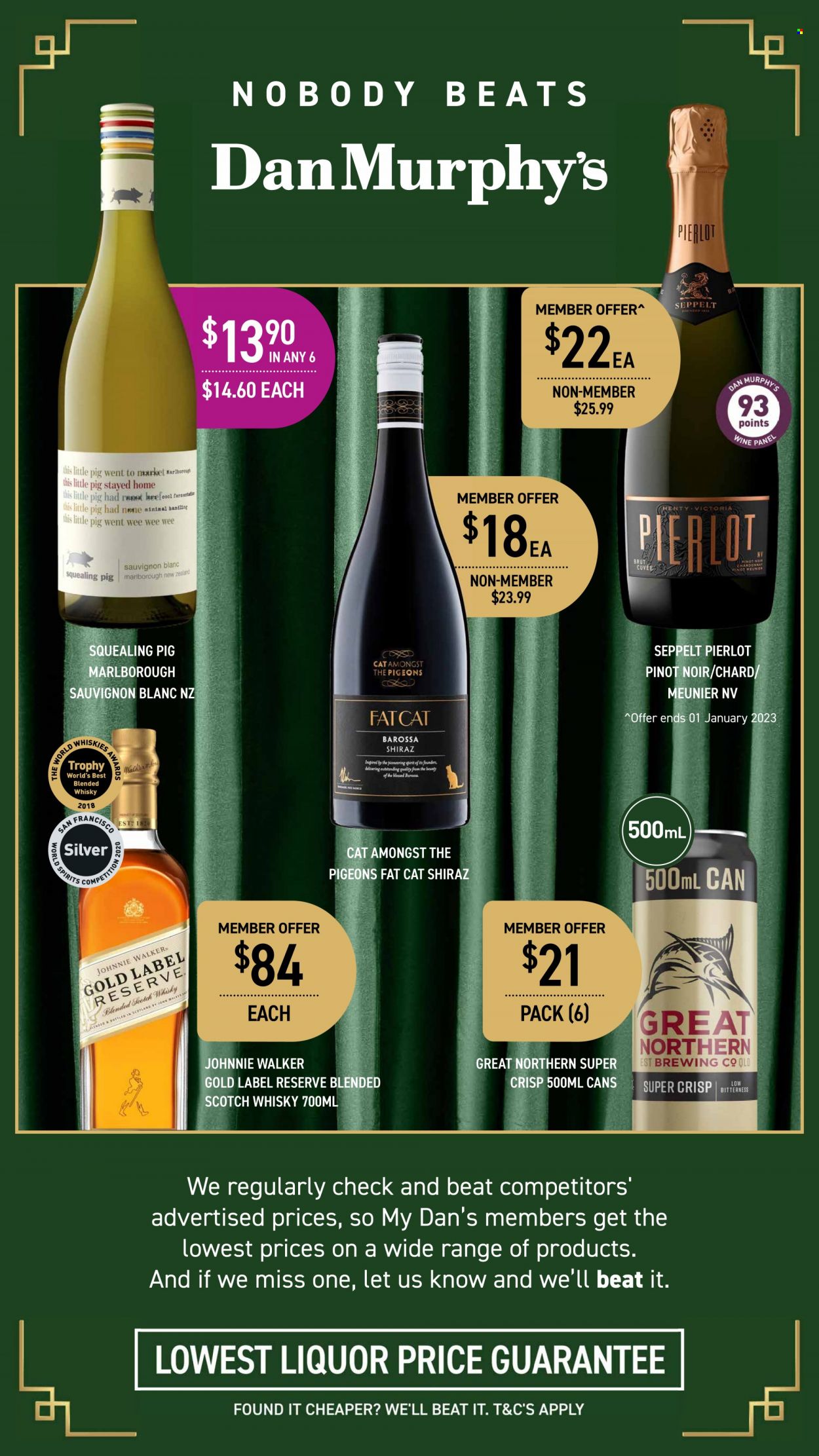 thumbnail - Dan Murphy's Catalogue - 1 Dec 2022 - 14 Dec 2022 - Sales products - red wine, white wine, wine, Pinot Noir, Shiraz, Sauvignon Blanc, Johnnie Walker, scotch whisky, whisky. Page 2.