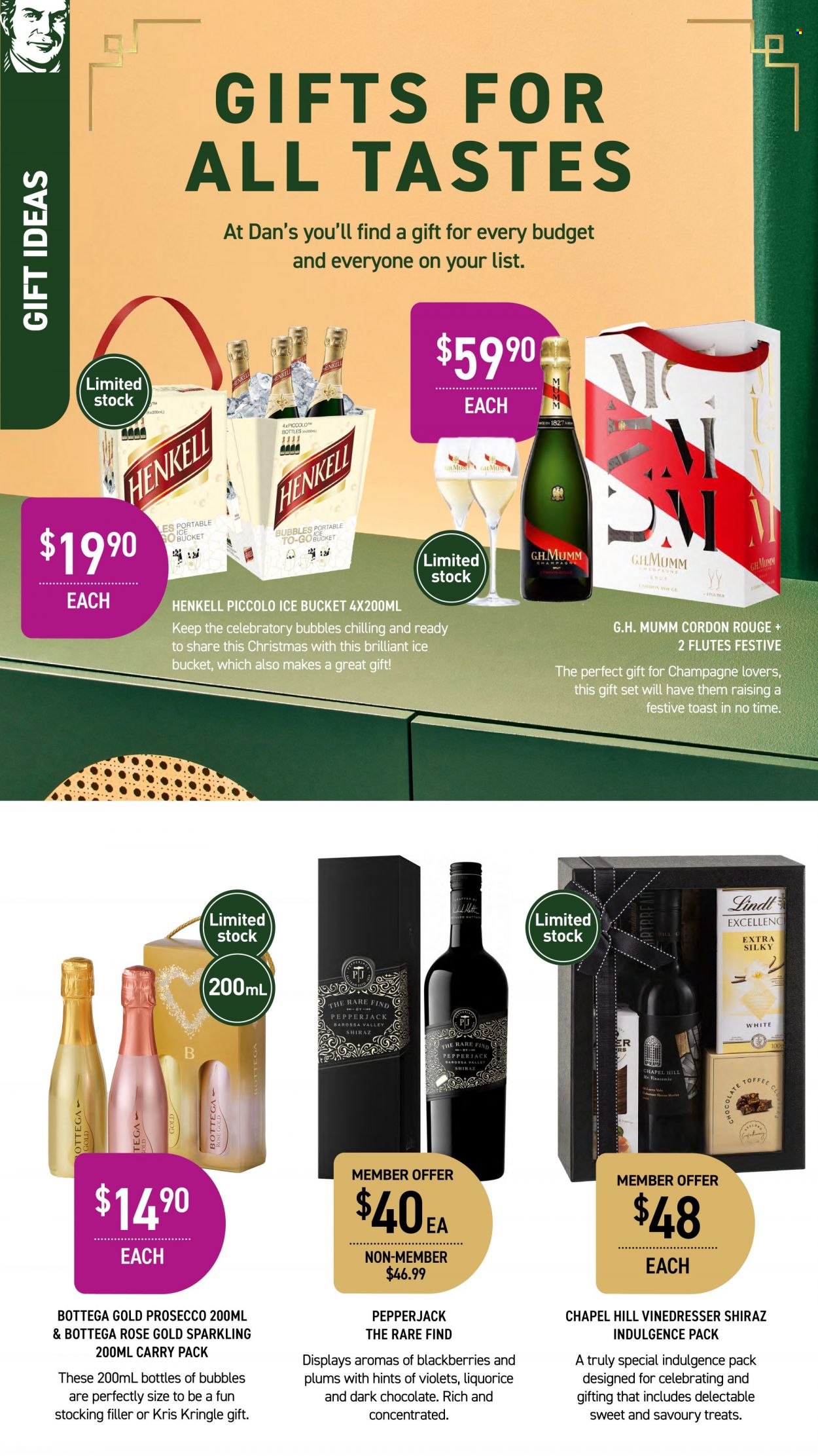 thumbnail - Dan Murphy's Catalogue - 1 Dec 2022 - 14 Dec 2022 - Sales products - red wine, champagne, prosecco, wine, Mumm Cordon Rouge, Shiraz, TRULY. Page 18.