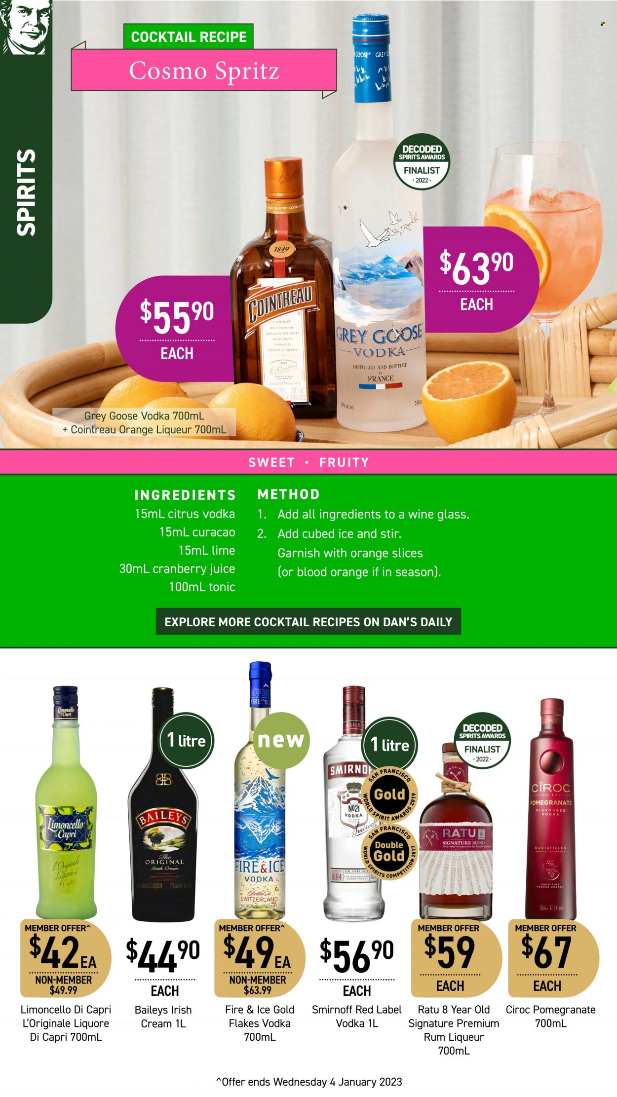 thumbnail - Dan Murphy's Catalogue - 1 Dec 2022 - 14 Dec 2022 - Sales products - Limoncello, liqueur, rum, Smirnoff, vodka, irish cream, Baileys, Cointreau, Cîroc. Page 38.