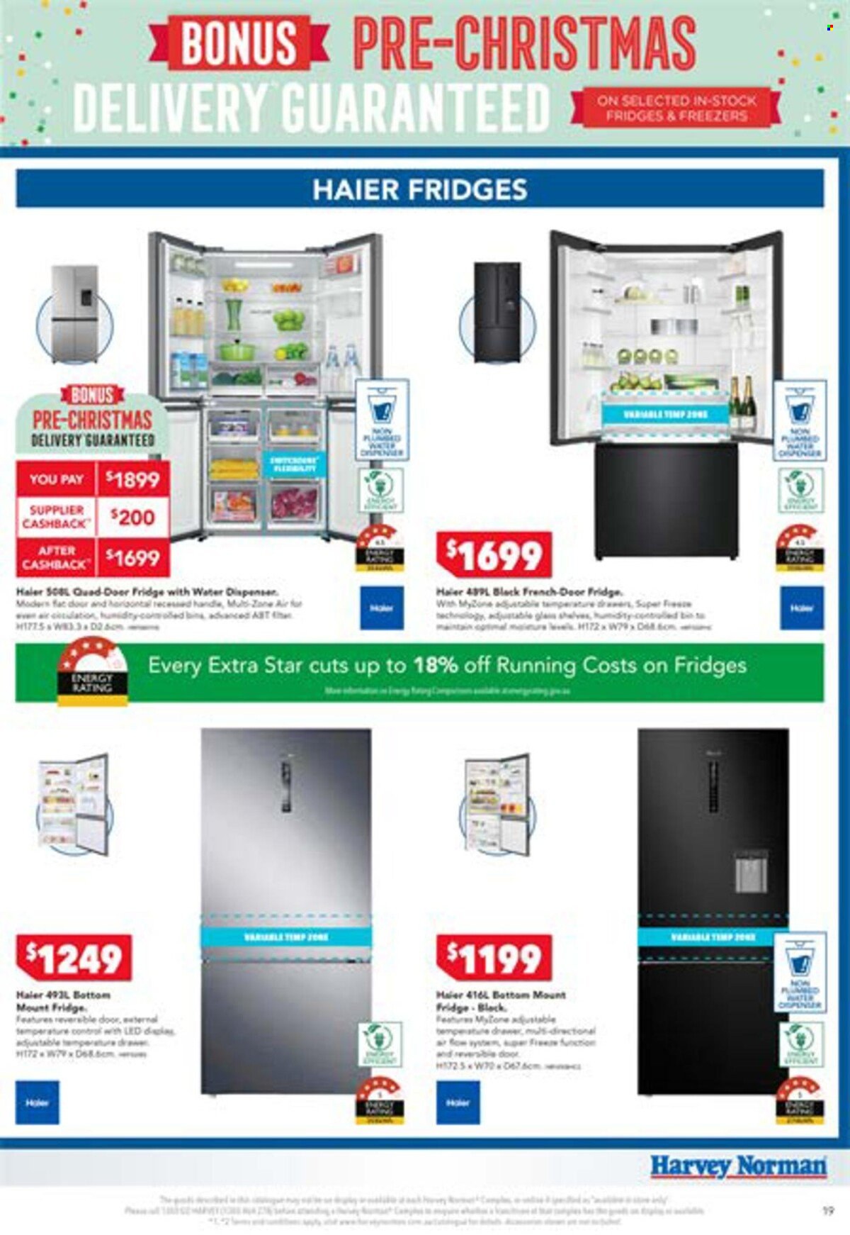 thumbnail - Harvey Norman Catalogue - 1 Dec 2022 - 18 Dec 2022 - Sales products - table, shelves, bin, dispenser, Haier, refrigerator, fridge. Page 19.