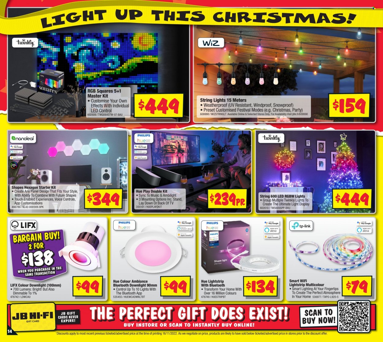 thumbnail - JB Hi-Fi Catalogue - 1 Dec 2022 - 24 Dec 2022 - Sales products - TV, lighting, string lights. Page 14.