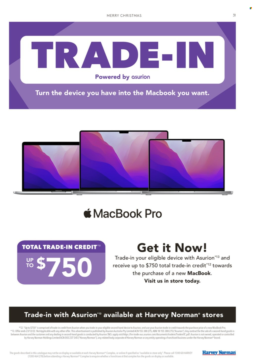 thumbnail - Harvey Norman Catalogue - 2 Dec 2022 - 23 Dec 2022 - Sales products - MacBook. Page 31.