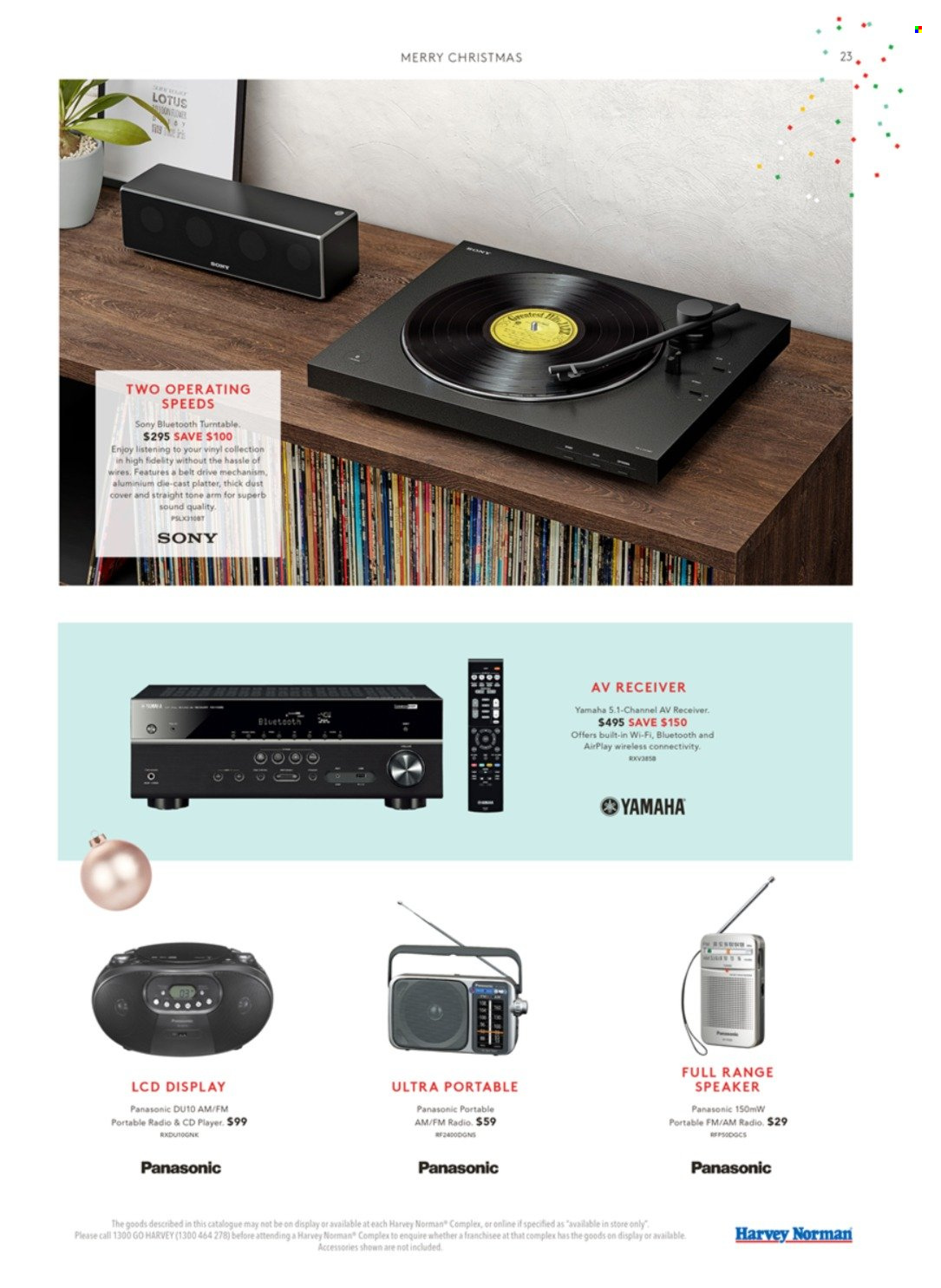 thumbnail - Harvey Norman Catalogue - 2 Dec 2022 - 12 Dec 2022 - Sales products - Lotus, Sony, Panasonic, receiver, radio, cd player, speaker, vinyl. Page 23.