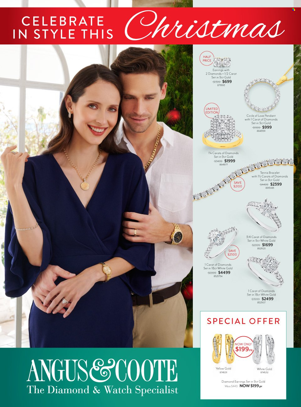 thumbnail - Angus & Coote Catalogue - 29 Nov 2022 - 24 Dec 2022 - Sales products - bracelet, watch, pendant, earrings, diamond earrings. Page 1.