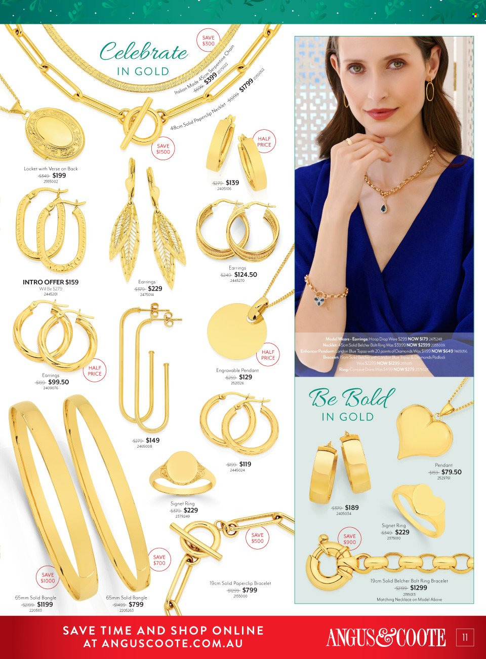 thumbnail - Angus & Coote Catalogue - 29 Nov 2022 - 24 Dec 2022 - Sales products - bracelet, locket, necklace, pendant, earrings. Page 11.