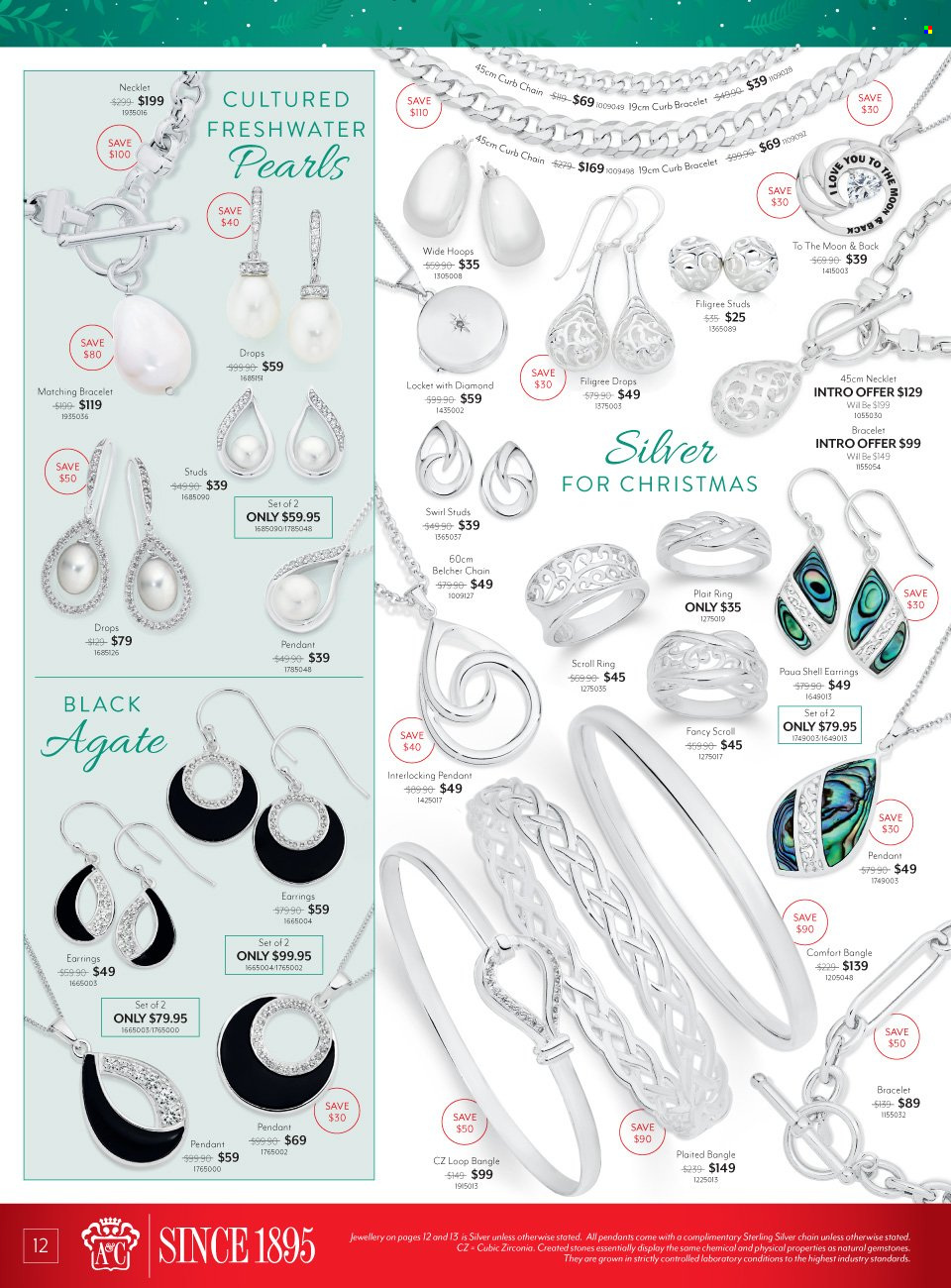 thumbnail - Angus & Coote Catalogue - 29 Nov 2022 - 24 Dec 2022 - Sales products - bracelet, locket, studs, pendant, earrings. Page 12.