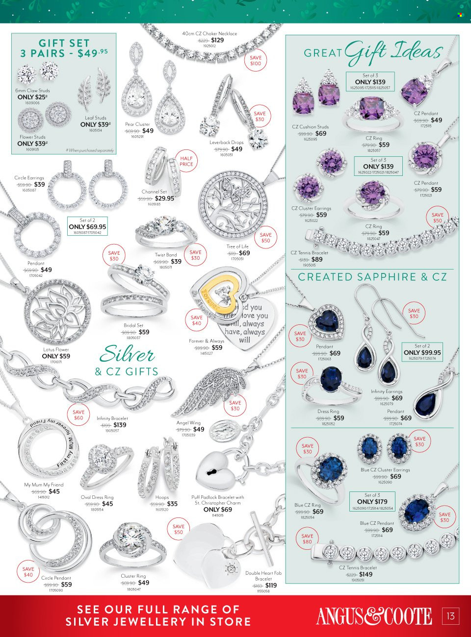 thumbnail - Angus & Coote Catalogue - 29 Nov 2022 - 24 Dec 2022 - Sales products - bracelet, necklace, studs, pendant, earrings. Page 13.