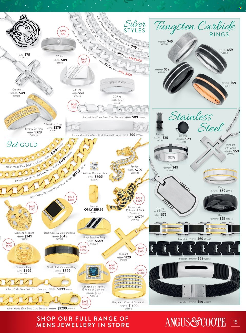 thumbnail - Angus & Coote Catalogue - 29 Nov 2022 - 24 Dec 2022 - Sales products - bracelet, pendant, diamond ring, earrings. Page 15.